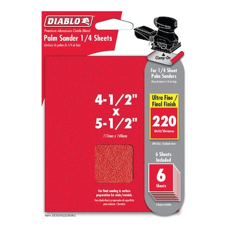 Diablo Diablo 5-1/2 in. L X 4-1/2 in. W 220 Grit Aluminum Oxide Sanding Sheet 6 pk DCS045220S06G